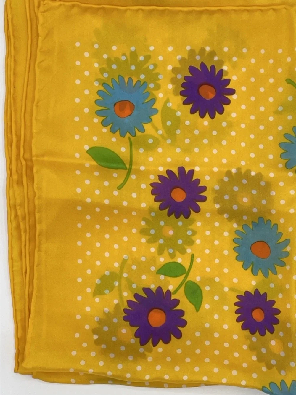 Yellow Floral Silk Scarf - Bright Daisy Print